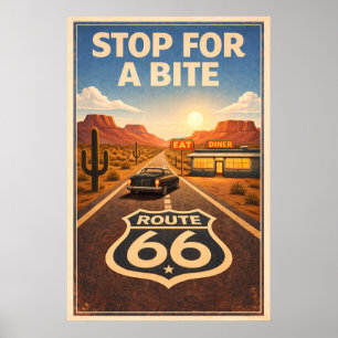 Retro solnedgång Route 66 Diner konst målning Poster