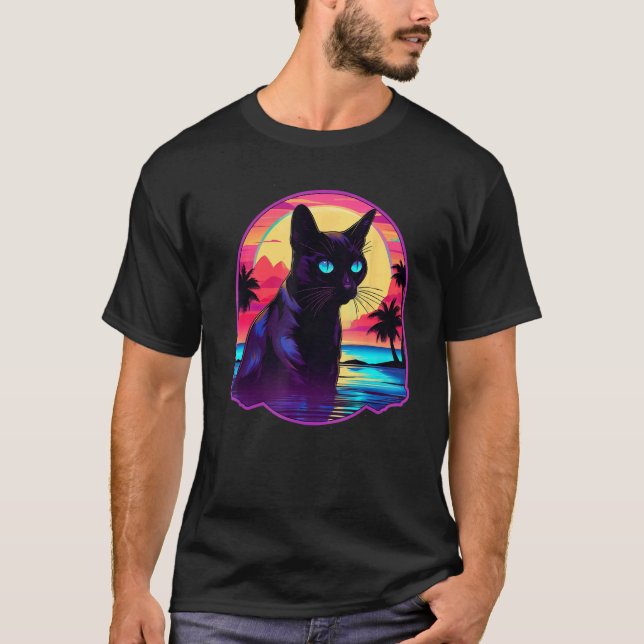 Retro solnedgång siamesisk katt t shirt (Framsida)