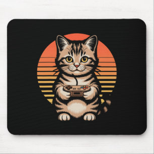 Retro Solnedgång Spelare Katt Gamepad Kattunge Spe Musmatta