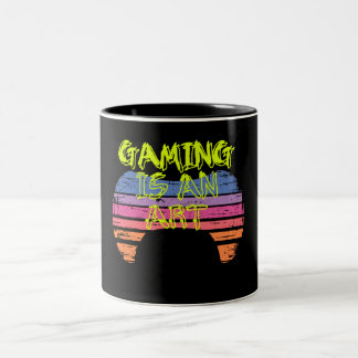 Retro solnedgång spelkontroll Konst Gamer-citat Två-Tonad Mugg
