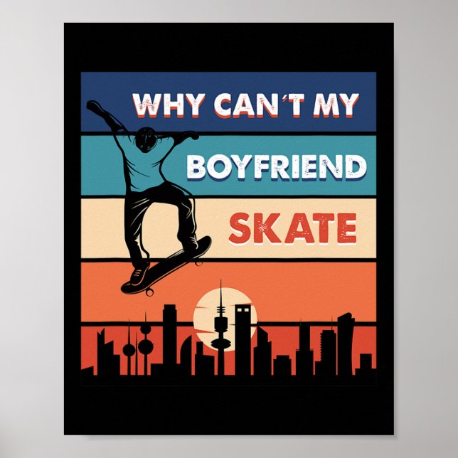 Retro Solnedgång Stad Skater  Poster (Framsidan)