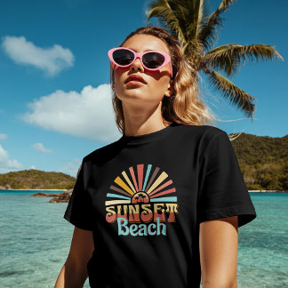 Retro Solnedgång Strand Vintage Typografi T Shirt