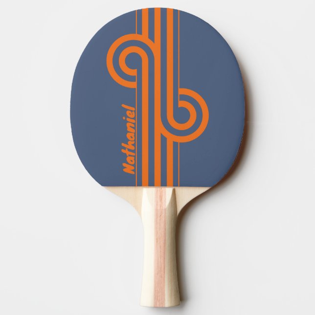 Retro Solnedgång Strandlinje Randig Loop med Namn Pingisracket (Baksidan)