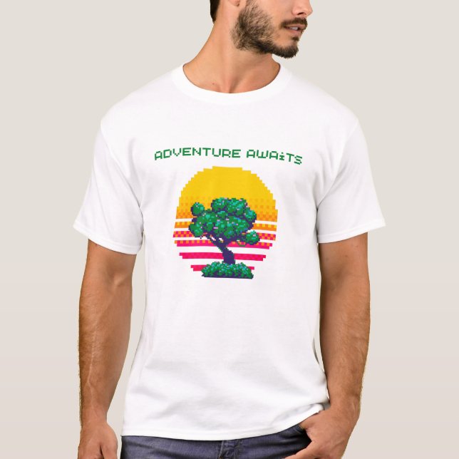 Retro Solnedgång Träd Äventyr T Shirt (Framsida)