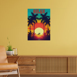 Retro Solnedgång Tropisk 80-talsstil Poster