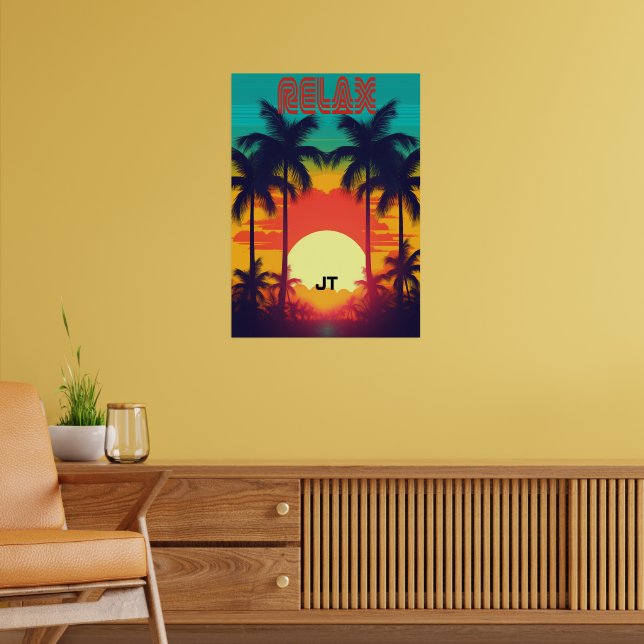 Retro Solnedgång Tropisk 80-talsstil Poster (Vardagsrum 2)