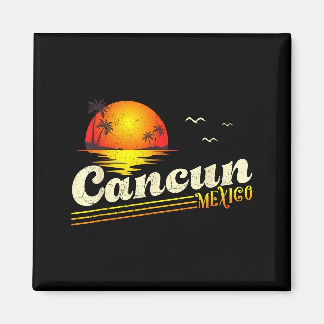Retro solnedgång Tropisk sommarlov Cancun Strand Magnet (Framsidan)