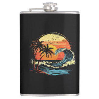 Retro solnedgång Tropisk Vintage Strand Palmtree f Fickplunta