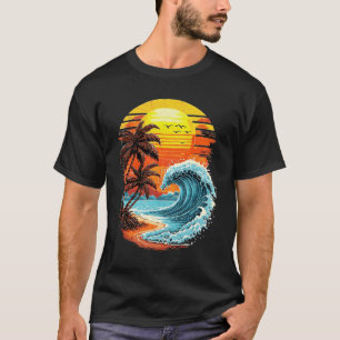 Retro Solnedgång Tropisk Vintage Strand Palmtree O T Shirt