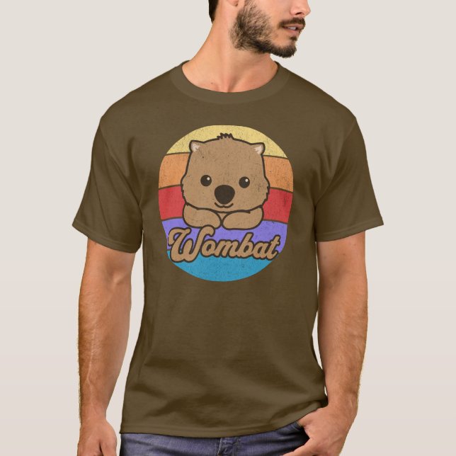 Retro Solnedgång Vombat T Shirt (Framsida)