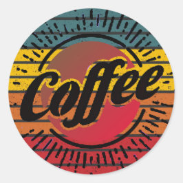 Retro solnedgångs kaffe runt klistermärke