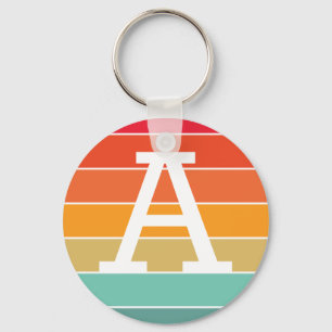Retro Solnedgångs Personlig Monogram Nyckelring