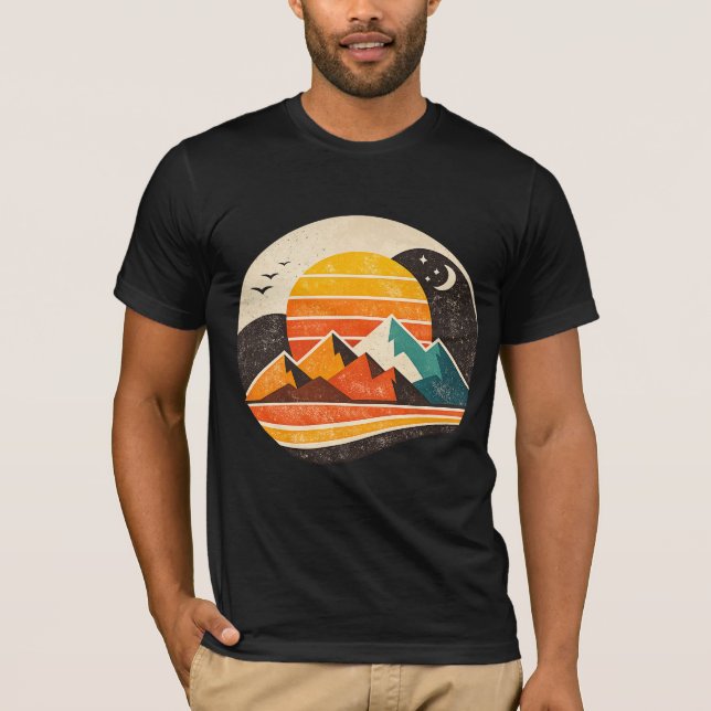 Retro Solnedgångsberg T Shirt (Framsida)