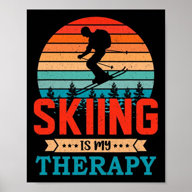 Retro solnedgångsdesign skidpresent för roliga ski poster (Framsidan)