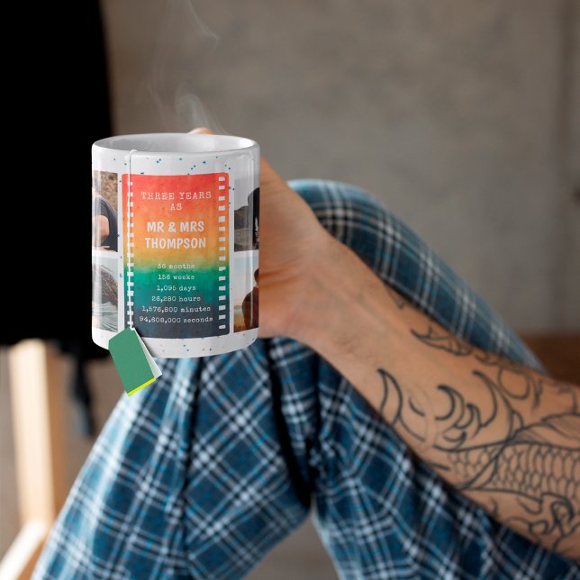 Retro Solnedgångsfoto Herr och fru 3-årsjubileum Kaffemugg (Skapare uppladdad)