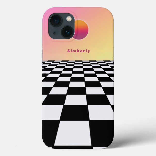 Retro Solnedgångsgradient Rutigt Mönster (Baksida)