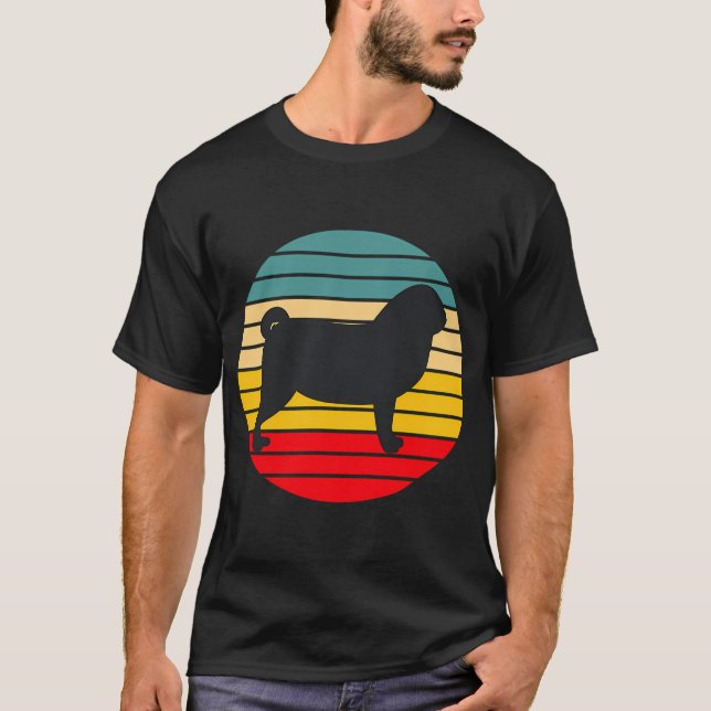 Retro Solnedgångsmops T Shirt (Framsida)