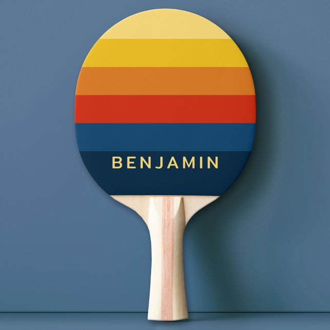Retro solnedgångsrandiga med enkel sans-serif-namn pingisracket (Custom Ping Pong Paddle)