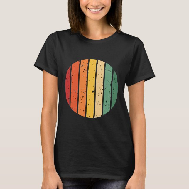 Retro solnedgångsrandiga slitna cirkelmotiv t shirt (Framsida)