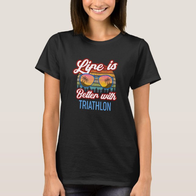 Retro Solnedgångsslogan   Med Triathlon T Shirt (Framsida)