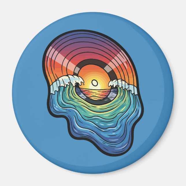 Retro solnedgångsvåg vinyl estetik magnet (Framsidan)