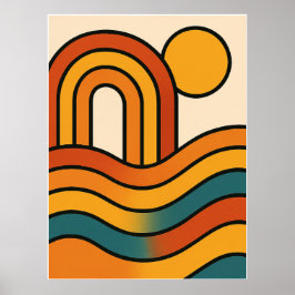 Retro Solnedgångsvågor – minimalistisk 70-talsinsp Poster