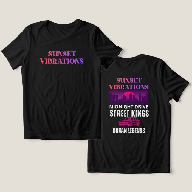 Retro Solnedgångsvibrationer T Shirt (Design fram och bak)