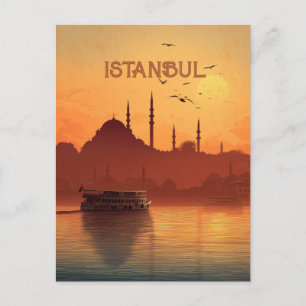 Retro solnedgångsvy Istanbul Turkiet Resa Vykort