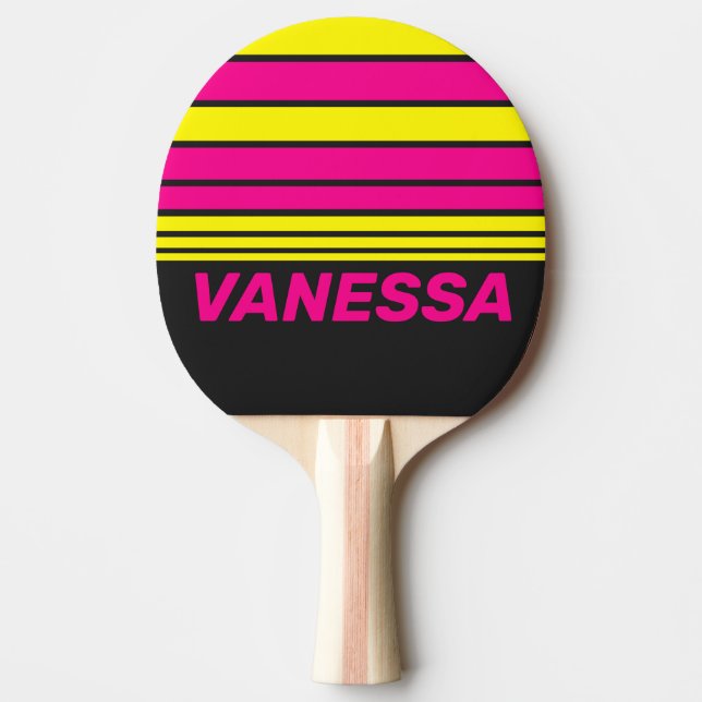 Retro Solnedglöd Horisont Stripning med Namn Pingisracket (Framsidan)