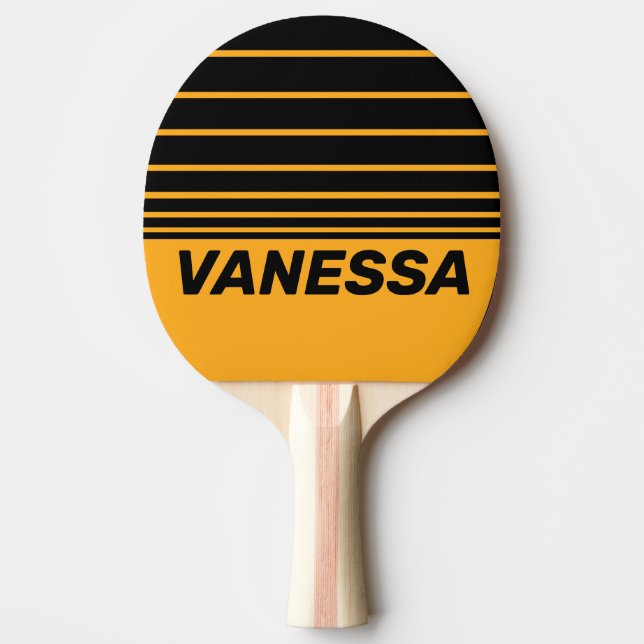 Retro Solros Buzz Horisont Ränder med namn Pingisracket (Framsidan)