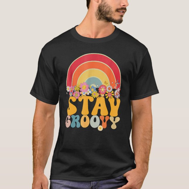Retro Solros Hippie Stanna Groovy Positive Mind H T Shirt (Framsida)