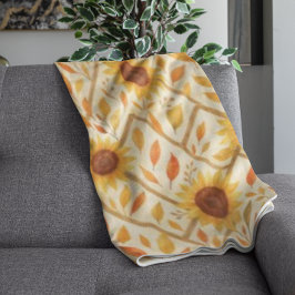 Retro Solros och Rustic Farmhouse Watercolor Fleecefilt