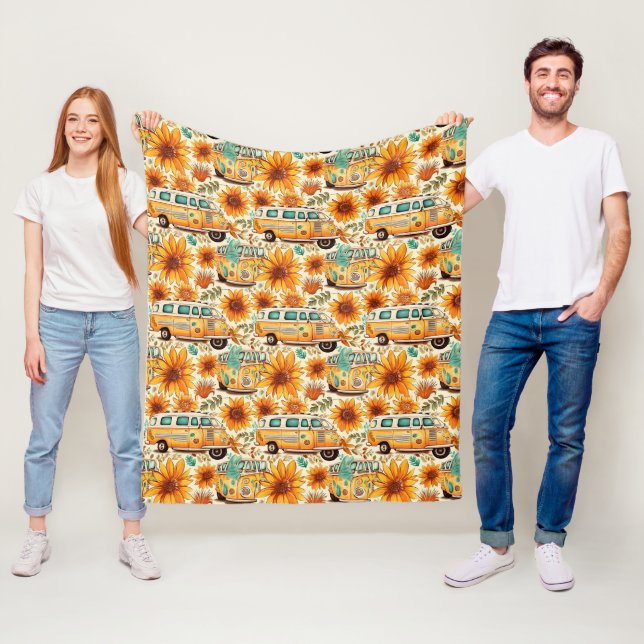 Retro solrosvan mönster – Vintage Boho Hippie Fleecefilt (På plats)