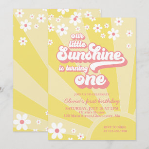 Retro solsken daisy boho blommig första födelsedag inbjudningar