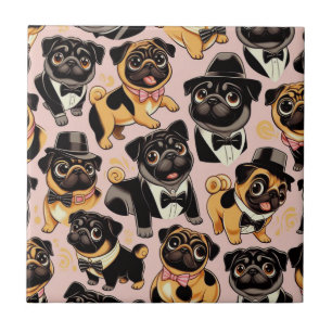 Retro Sömlös Cute Pug Kakelplatta