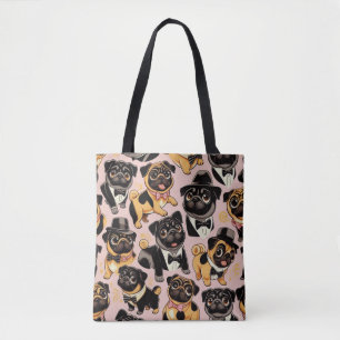 Retro Sömlös Cute Pug Tygkasse