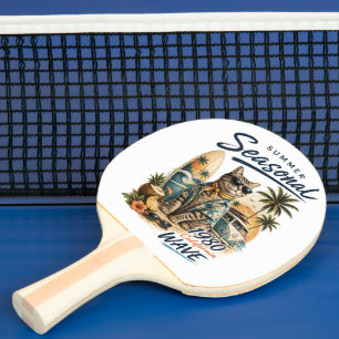 Retro Sommar Katt Surfare Skåpbil 1980-talets Kali Pingisracket