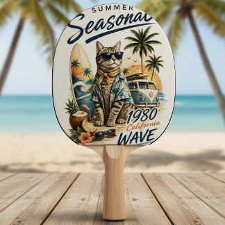 Retro Sommar Katt Surfare Skåpbil 1980-talets Kali Pingisracket