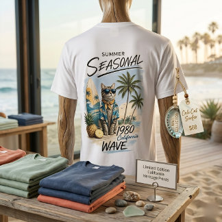 Retro Sommar Katt Surfare Vibrationer 1980-talets  T Shirt