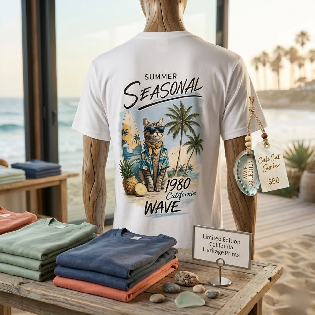 Retro Sommar Katt Surfare Vibrationer 1980-talets  T Shirt (Skapare uppladdad)