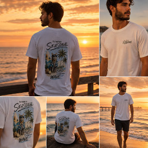 Retro Sommar Katt Surfare Vibrationer 1980-talets T Shirt