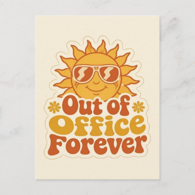 Retro sommar "Out of Office" Leende sol dekal Vykort (Framsida)