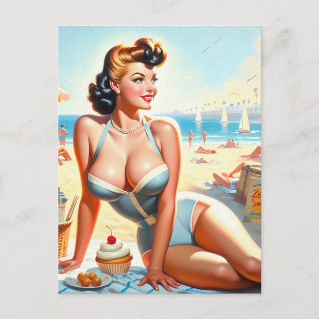 Retro sommar pinup flicka vykort (Framsida)