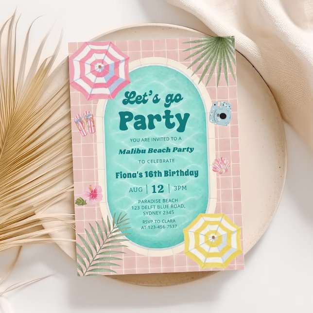 Retro sommar poolparty födelsedagsinbjudan inbjudningar (Skapare uppladdad)