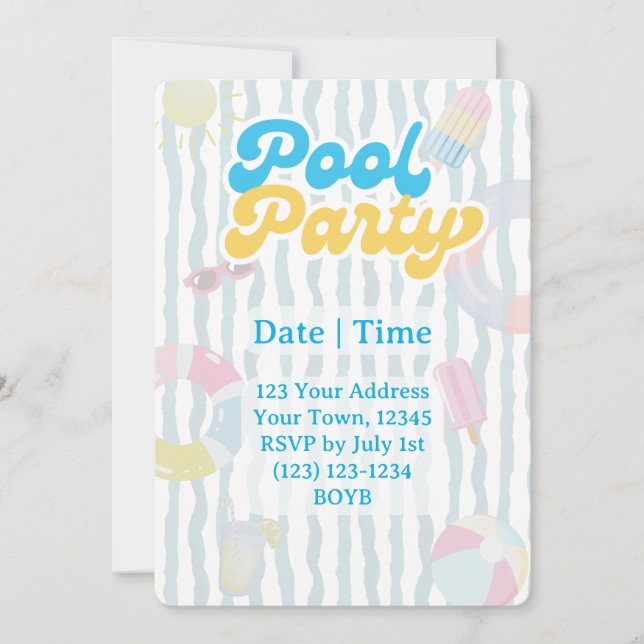 Retro sommar poolparty inbjudan (Framsida)