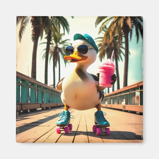 Retro sommar rolig rullande anka  magnet (Framsidan)