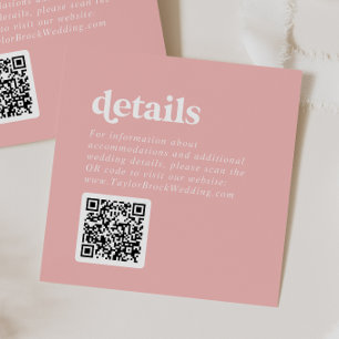 Retro sommar Rosa QR-kod Bröllopsdetaljer Tilläggskort