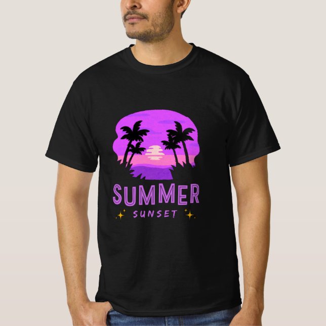Retro sommar solnedgång palmträd t shirt (Framsida)