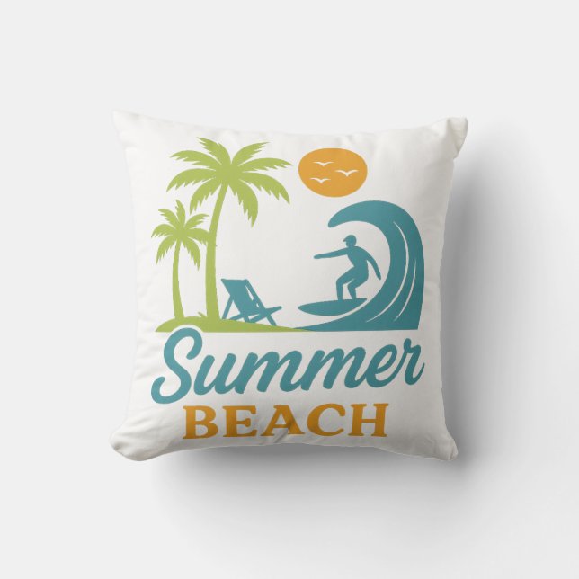 Retro sommar strand surfing scen kudde (Framsida)