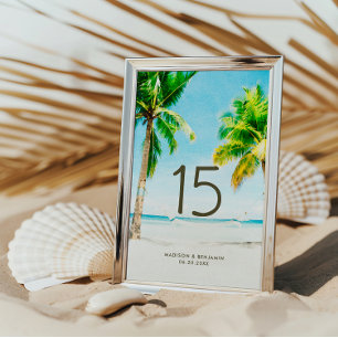 Retro sommar Tropisk Palmtree Strand Bröllop Bordsnummer